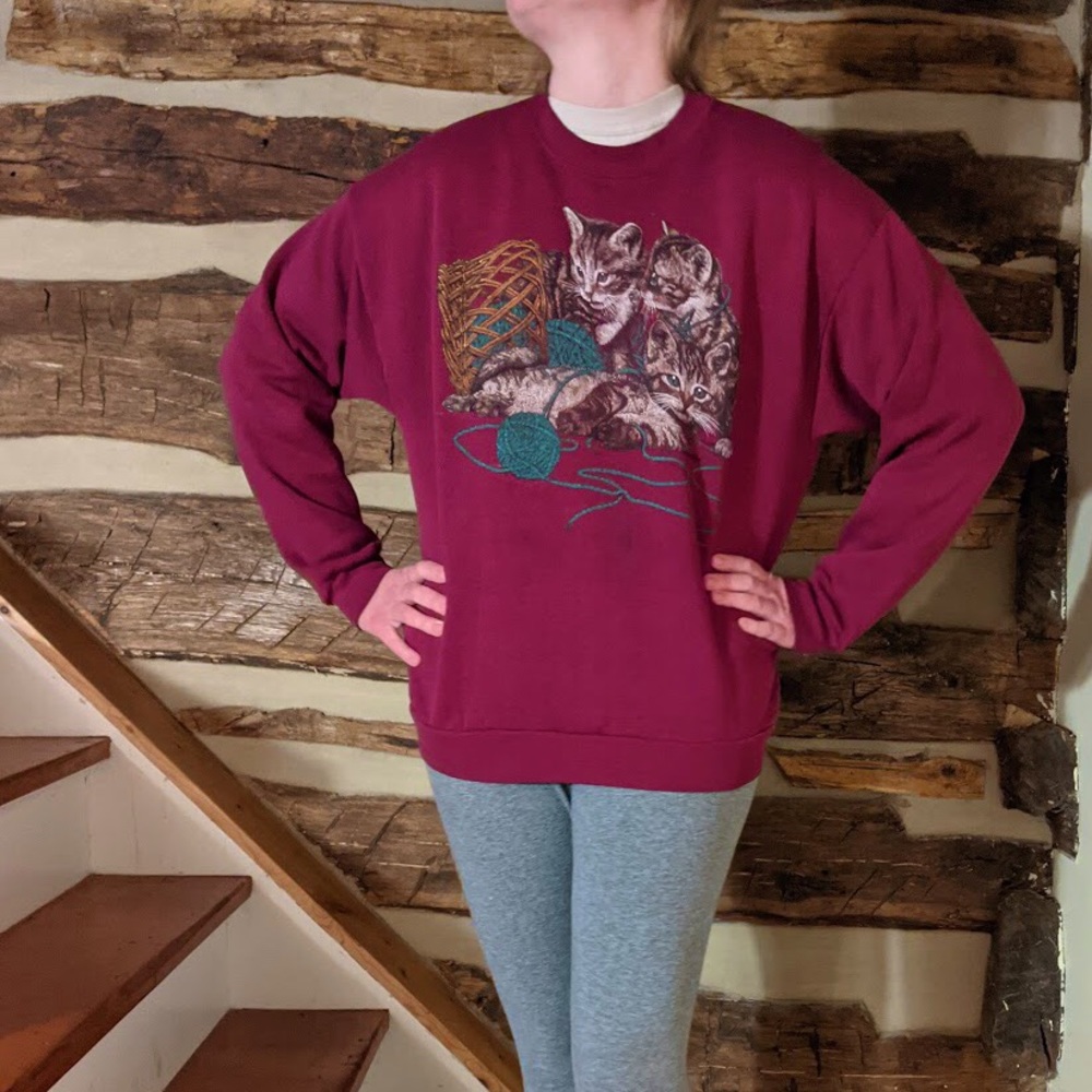 Vintage Tultex Burgundy Cat Crewneck Sweater